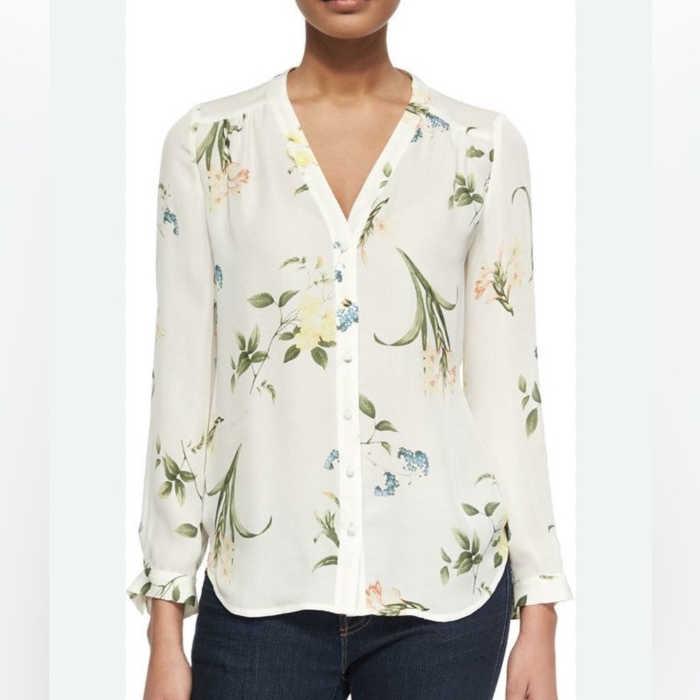Joie silk Botanical Floral Button Down Blouse in Multicolor